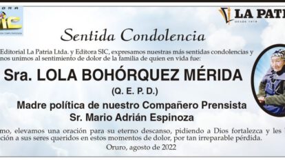 Condolencias por la Sra. Lola Bohórquez Mérida