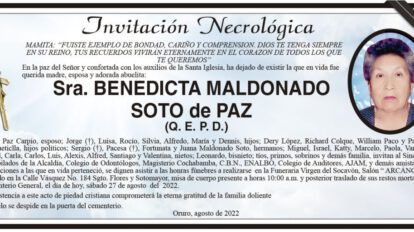 Invitación Necrológica de Benedicta Maldonado Soto