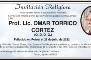 Invitación Religiosa para Prof. Lic. Omar Torrico Cortez