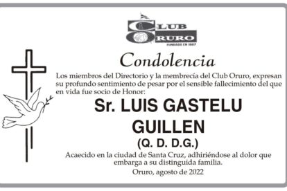 Condolencia por el fallecimiento de Luis Gastelu Guillen