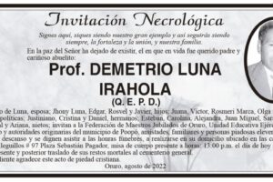 Invitación Necrológica: Prof. Demetrio Luna Irahola