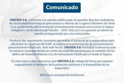 El comunicado de Univida sobre el SOAT falso