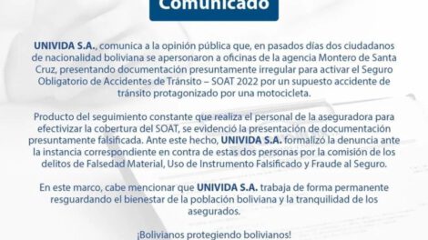 El comunicado de Univida sobre el SOAT falso