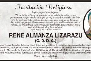 Rene Almanza Lizarazu, invitación religiosa en su memoria