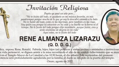 Rene Almanza Lizarazu, invitación religiosa en su memoria