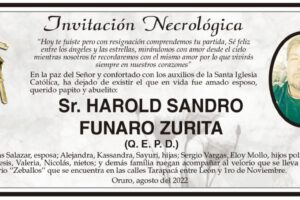 Invitación Necrológica para Harold Sandro Funaro Zurita