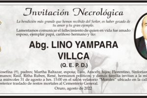 Invitación Necrológica: Abg. Lino Yampara Villca (Q. E. P. D.)