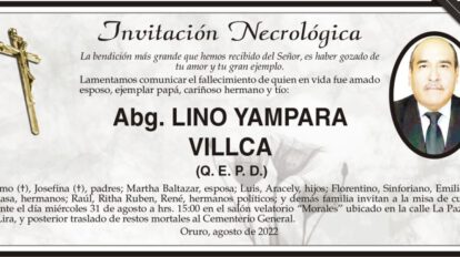 Invitación Necrológica: Abg. Lino Yampara Villca (Q. E. P. D.)