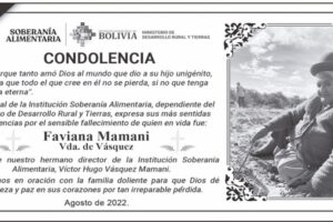 Condolencia por Faviana Mamani Vda. de Vásquez