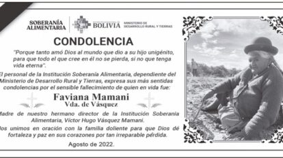 Condolencia por Faviana Mamani Vda. de Vásquez