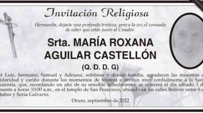 Invitación Religiosa para María Roxana Aguilar Castellón