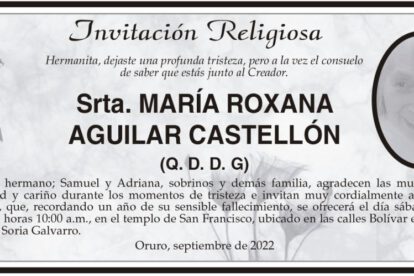 Invitación Religiosa para María Roxana Aguilar Castellón