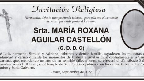 Invitación Religiosa para María Roxana Aguilar Castellón