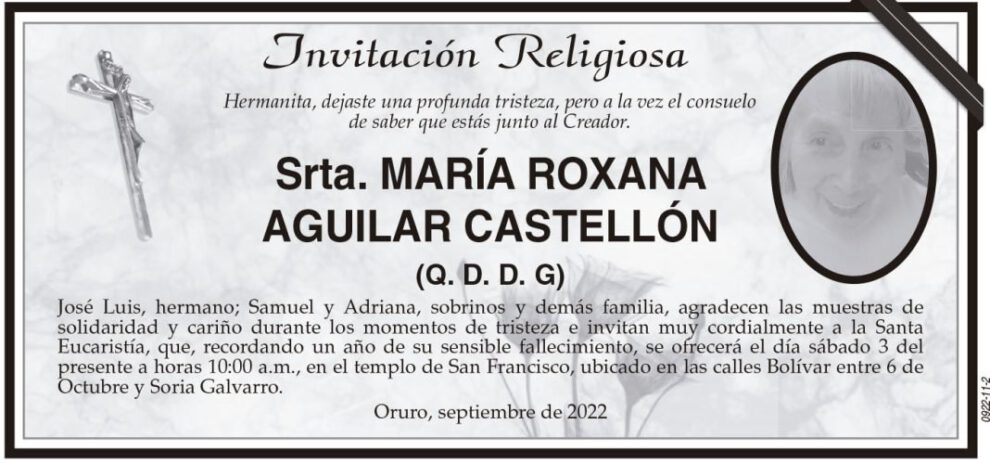 Invitación Religiosa para María Roxana Aguilar Castellón