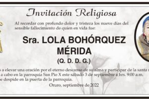 Invitación Religiosa para Lola Bohórquez Mérida