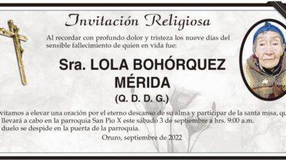 Invitación Religiosa para Lola Bohórquez Mérida