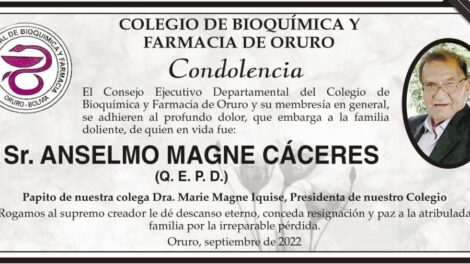 Condolencia por Anselmo Magne Cáceres