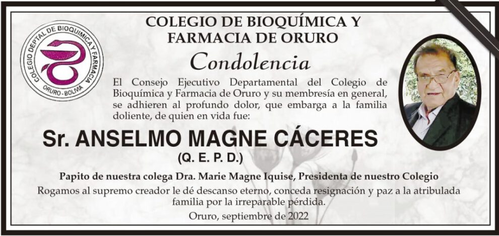 Condolencia por Anselmo Magne Cáceres