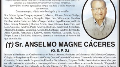 Invitación necrológica para Anselmo Magne Cáceres