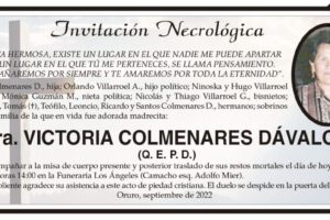 Invitación Necrológica de Victoria Colmenares Dávalos