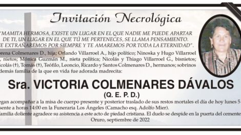 Invitación Necrológica de Victoria Colmenares Dávalos