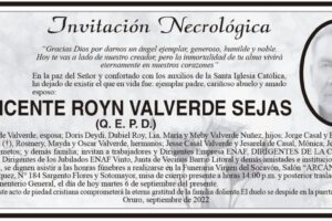 Invitación Necrológica Vicente Royn Valverde Sejas