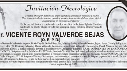 Invitación Necrológica Vicente Royn Valverde Sejas