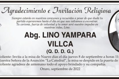 Agradecimiento e Invitación Religiosa por Lino Yampara Villca