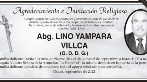 Agradecimiento e Invitación Religiosa por Lino Yampara Villca
