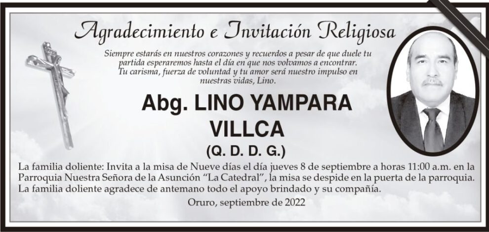 Agradecimiento e Invitación Religiosa por Lino Yampara Villca