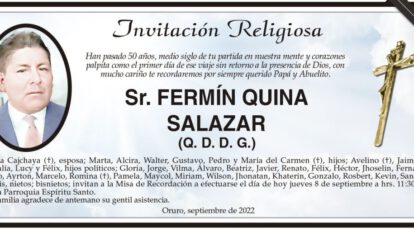 Invitación Religiosa para Fermín Quina Salazar
