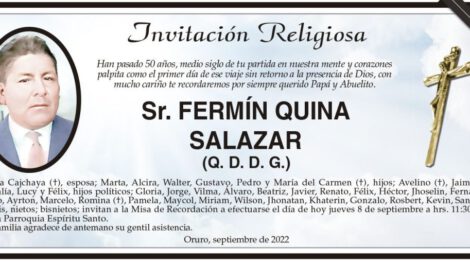 Invitación Religiosa para Fermín Quina Salazar