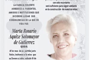 Agradecimiento e Invitación Necrológica: Marta Rosario Aquize Sotomayor de Gutierrez