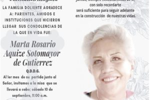 Agradecimiento Invitación Religiosa de Marta Rosario Aquize Sotomayor de Gutierrez
