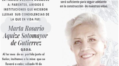 Agradecimiento Invitación Religiosa de Marta Rosario Aquize Sotomayor de Gutierrez