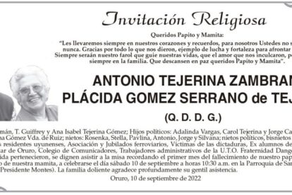 Obituarios de Antonio Tejerina Zambrana Plácida Gomez Serrano