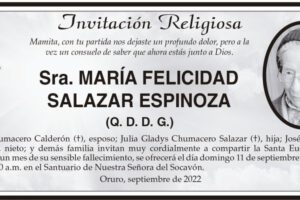 Invitación Religiosa: María Felicidad Salazar Espinoza