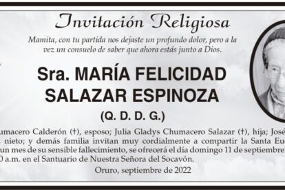 Invitación Religiosa: María Felicidad Salazar Espinoza