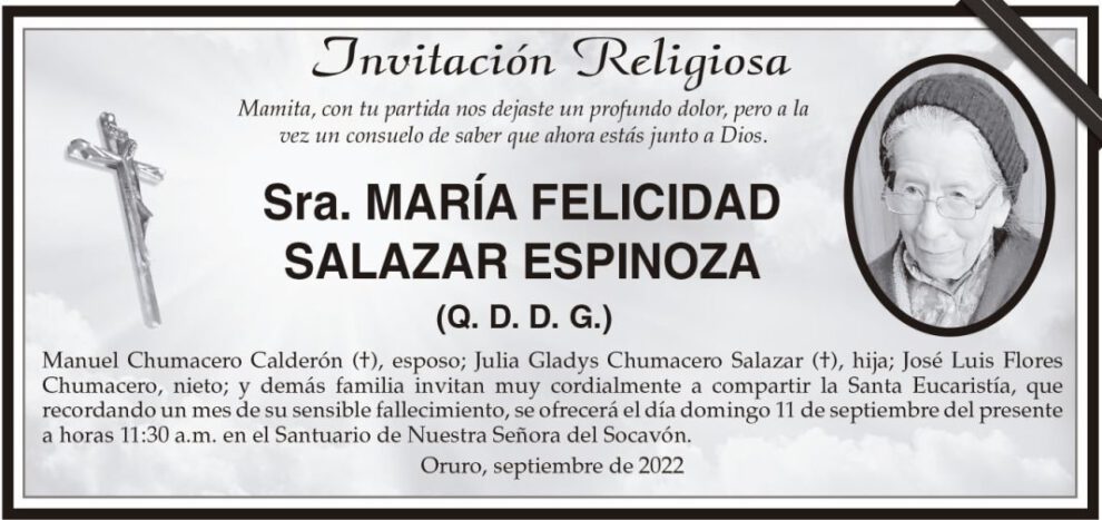 Invitación Religiosa: María Felicidad Salazar Espinoza