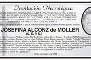 Invitación Necrológica para Josefina Alconz de Moller