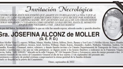 Invitación Necrológica para Josefina Alconz de Moller
