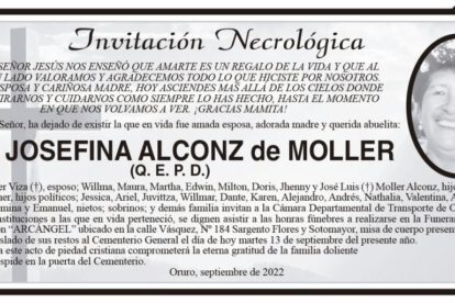 Invitación Necrológica para Josefina Alconz de Moller