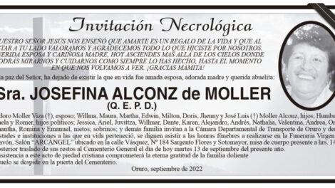 Invitación Necrológica para Josefina Alconz de Moller