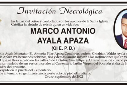 Invitación Necrológica: Marco Antonio Ayala Apaza