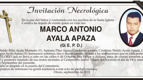 Invitación Necrológica: Marco Antonio Ayala Apaza