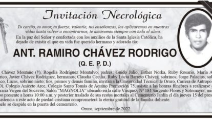Invitación Necrológica: ANT. RAMIRO CHÁVEZ RODRIGO