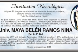 Invitación Necrológica de Maya Belén Ramos Nina