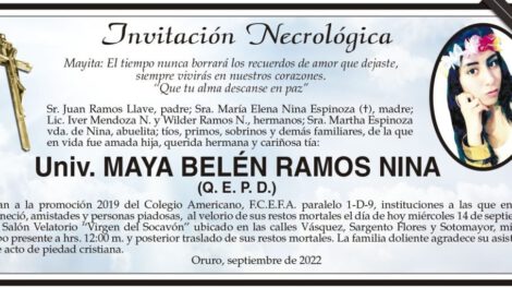 Invitación Necrológica de Maya Belén Ramos Nina
