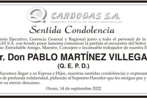 Condolencias por la partida de Pablo Martínez Villegas