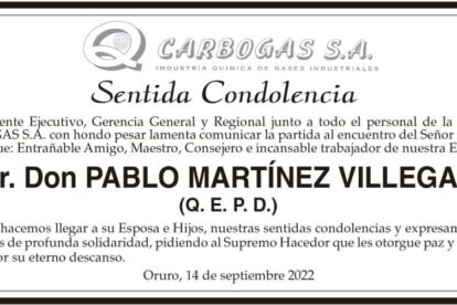 Condolencias por la partida de Pablo Martínez Villegas